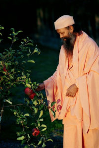 Swami Brahmananda Giri devant des fleurs